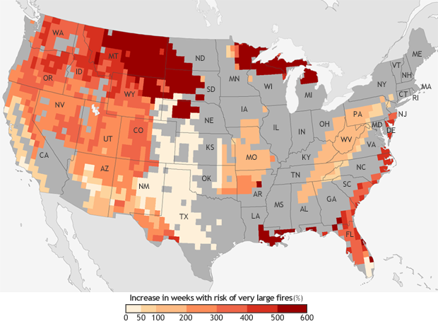 CONUS map showing future very large fires