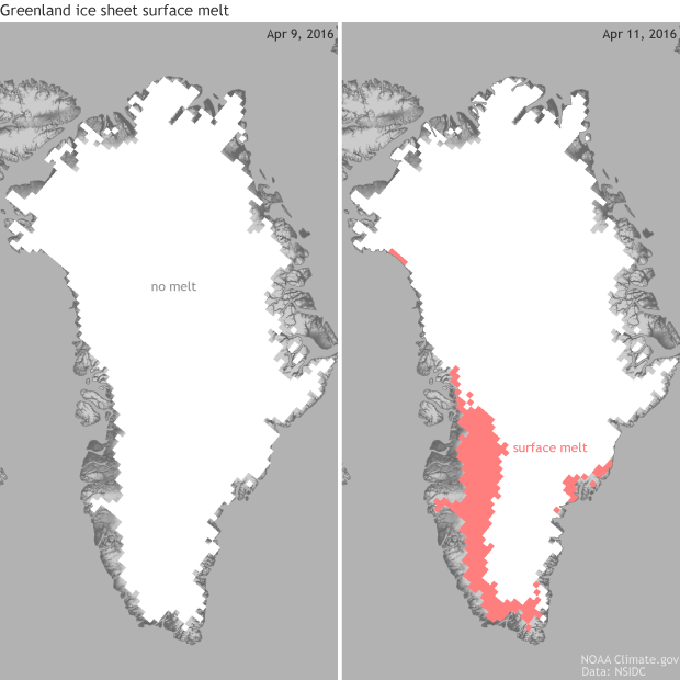 Melt patterns on April 9 and April 11, 2016