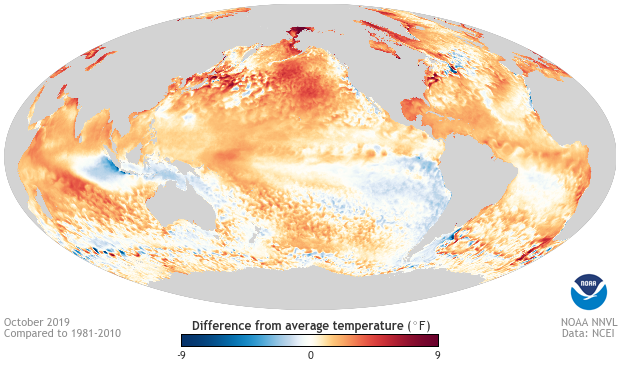 Sea surface temperature anomaly map